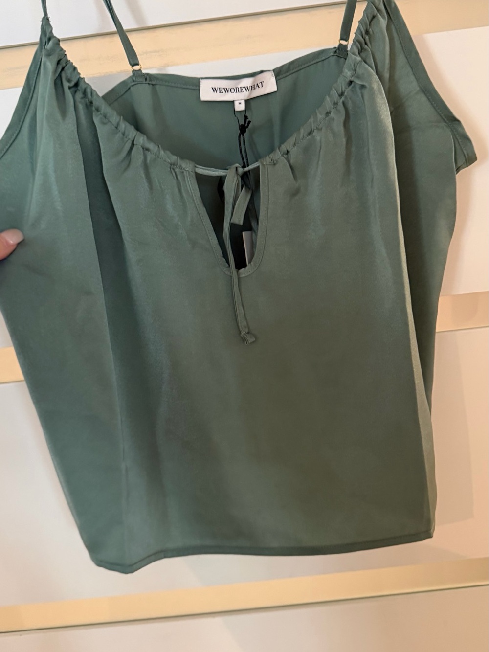 WeWoreWhat Sage Green Tie-Front Spaghetti Strap Camisole
